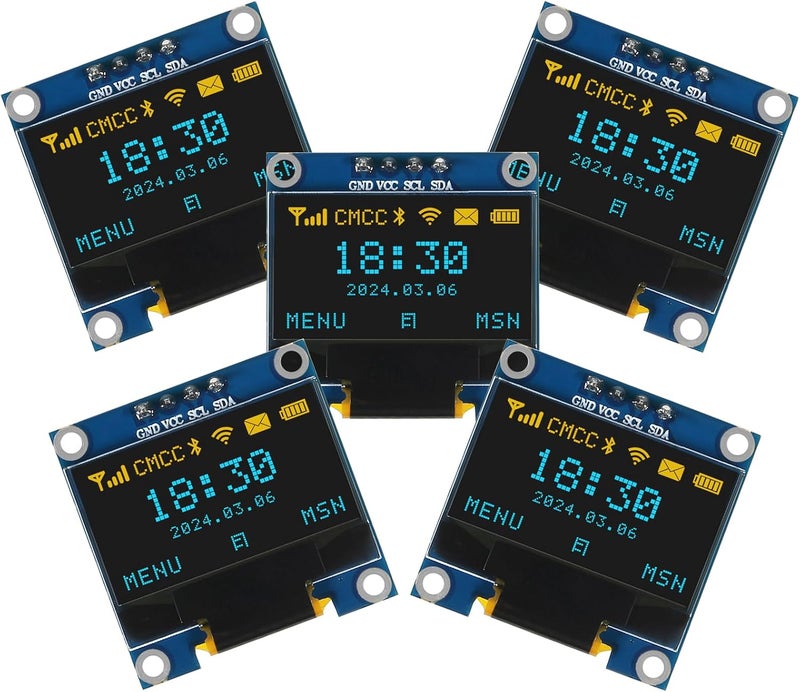 AiTrip 5 قطع شاشة عرض OLED بحجم 0.96 بوصة وحدة شاشات مدمجة مضيئة ذاتيًا لمشاريع أردوينو (أزرق وأصفر) - Image 1